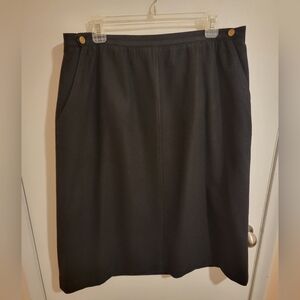 Leslie Fay Woolblend Skirt Black Womens SZ 20 Pockets Button Stretch Waist Sides